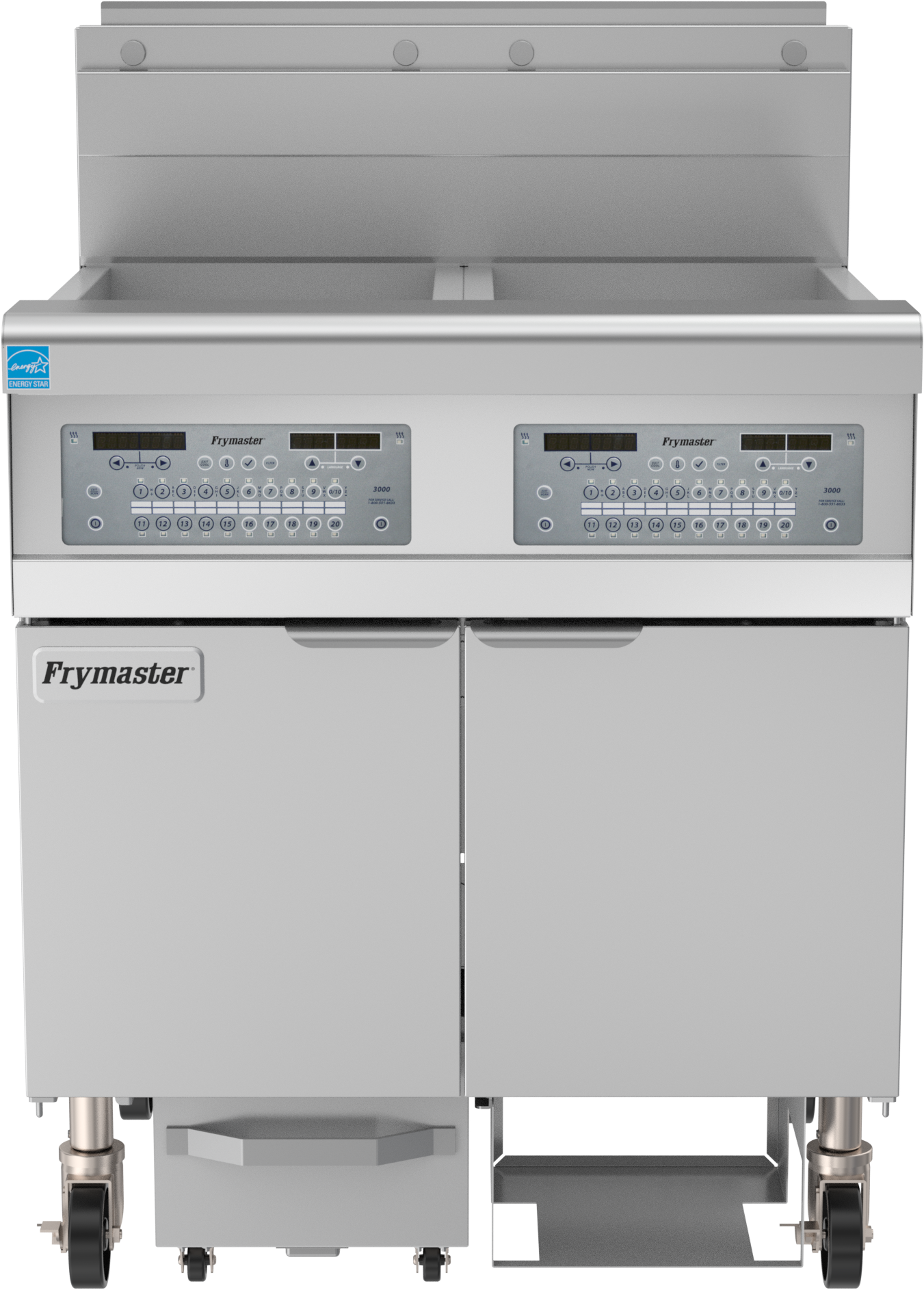 Frymaster FPGL130C OCF30 commercial gas floor fryer front view with stainless steel cabinet and 3000 controller